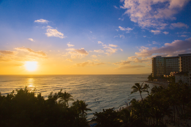 Sunset over Waikiki Beach in Hawaii